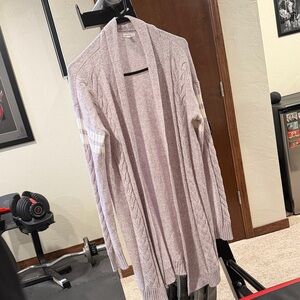 Maurices Lavender Cable Knit Open Cardigan with Cream Elbow Stripes